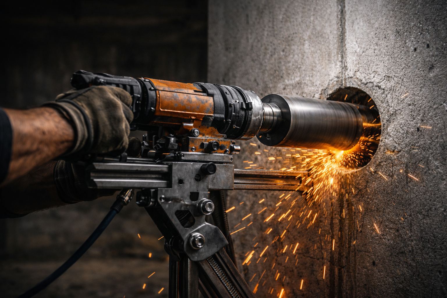 Diamantno kronsko vrtanje betona z iskrami